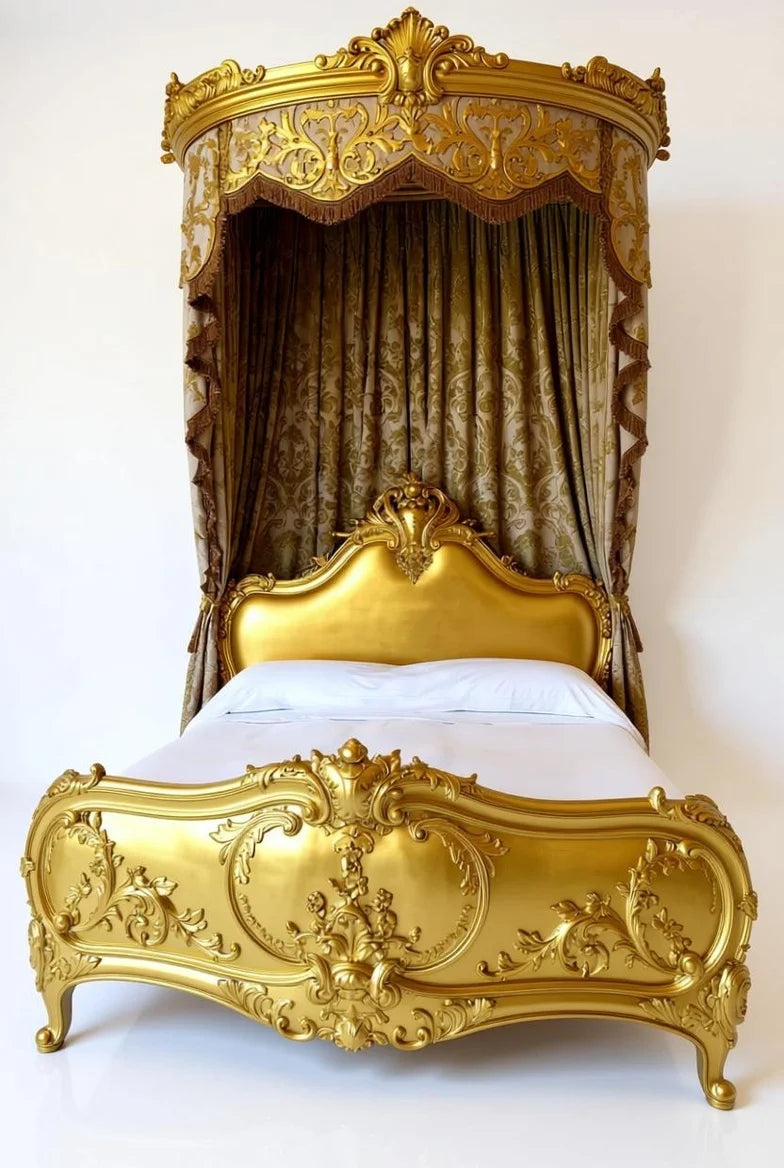 Royal Golden  – Grand French Canopy Bed in Solid Wood