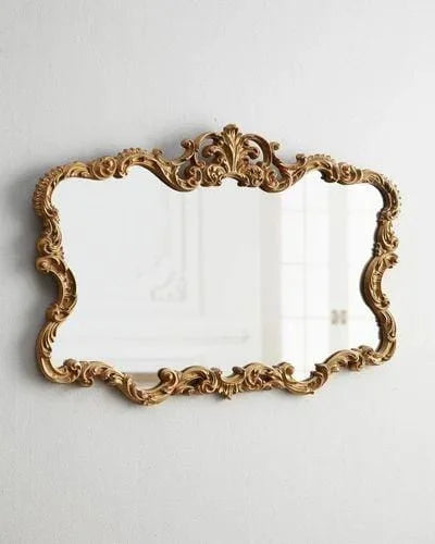 French Provincial Hand-Carved Wooden Wall Mirror | Luxury Antique Gold Decorative Mirror for Living Room & Bedroom