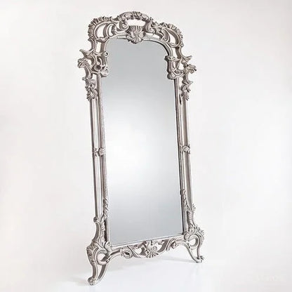 Celestine Royal Standing Mirror – Hand-Carved Full-Length Wooden Floor Mirror | Luxury Silver Antique Decorative Mirror for Living Room & Bedroom