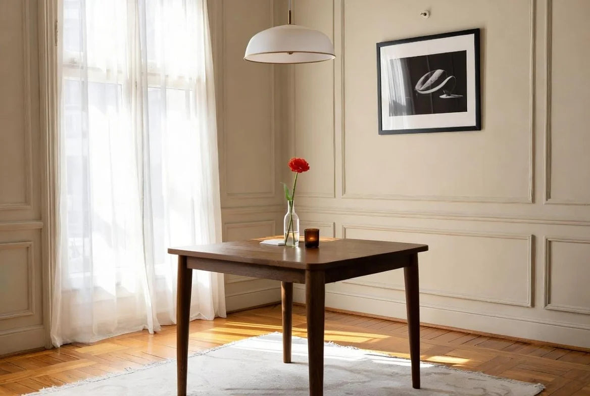 Modern square walnut dining table 