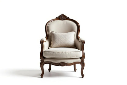 Versailles Dream French style hand-carved wooden armchair with cream tufted upholstery and elegant carved frame