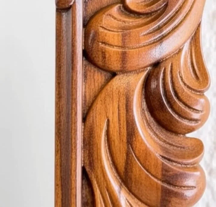 Vireya Hand-Carved Floral Wooden Dressing Table Mirror | Handcrafted Luxury Vanity Mirror in Walnut Brown | Classic Bedroom Décor