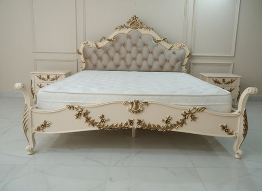 Classic French Style Bed in Ivory & Gold | Bespoke Luxury Hand-Carved King Bed | Makin’ It Home