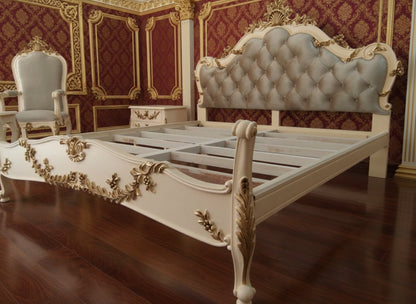 Classic French Style Bed in Ivory & Gold | Bespoke Luxury Hand-Carved King Bed | Makin’ It Home