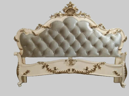 Classic French Style Bed in Ivory & Gold | Bespoke Luxury Hand-Carved King Bed | Makin’ It Home