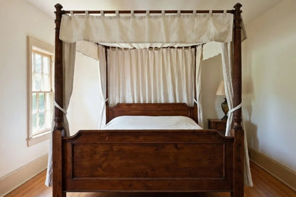 Luxury wooden four poster canopy bed king size with curtains, handcrafted solid wood traditional poster bed frame for master bedroom