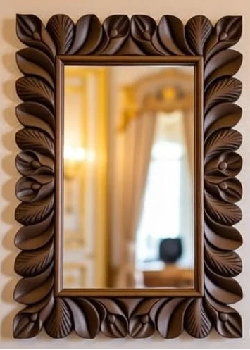 Hand Carved Dark Floral Wall Mirror | Luxurious Sunflower Petal Frame Vanity Mirror | Elegant Classic Bedroom & Hallway Décor